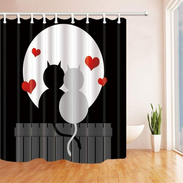 Details about  / Sketch Cats Fall in Love Happy Valentines Day Fabric Bath Shower Curtains /& Hook